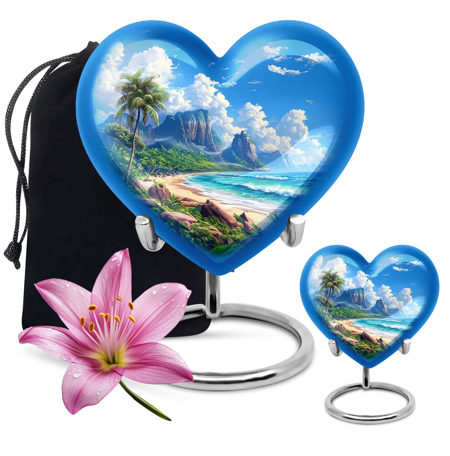 Beach Theme Large Urn With 1 Keepsake Urn