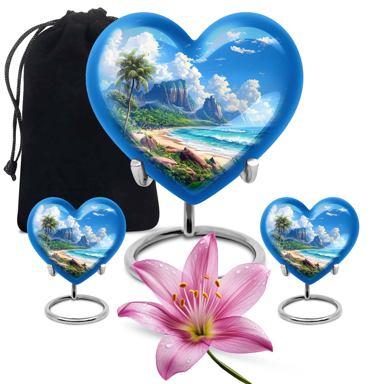 Beach Theme Large Urn With 2 Keepsake Urn