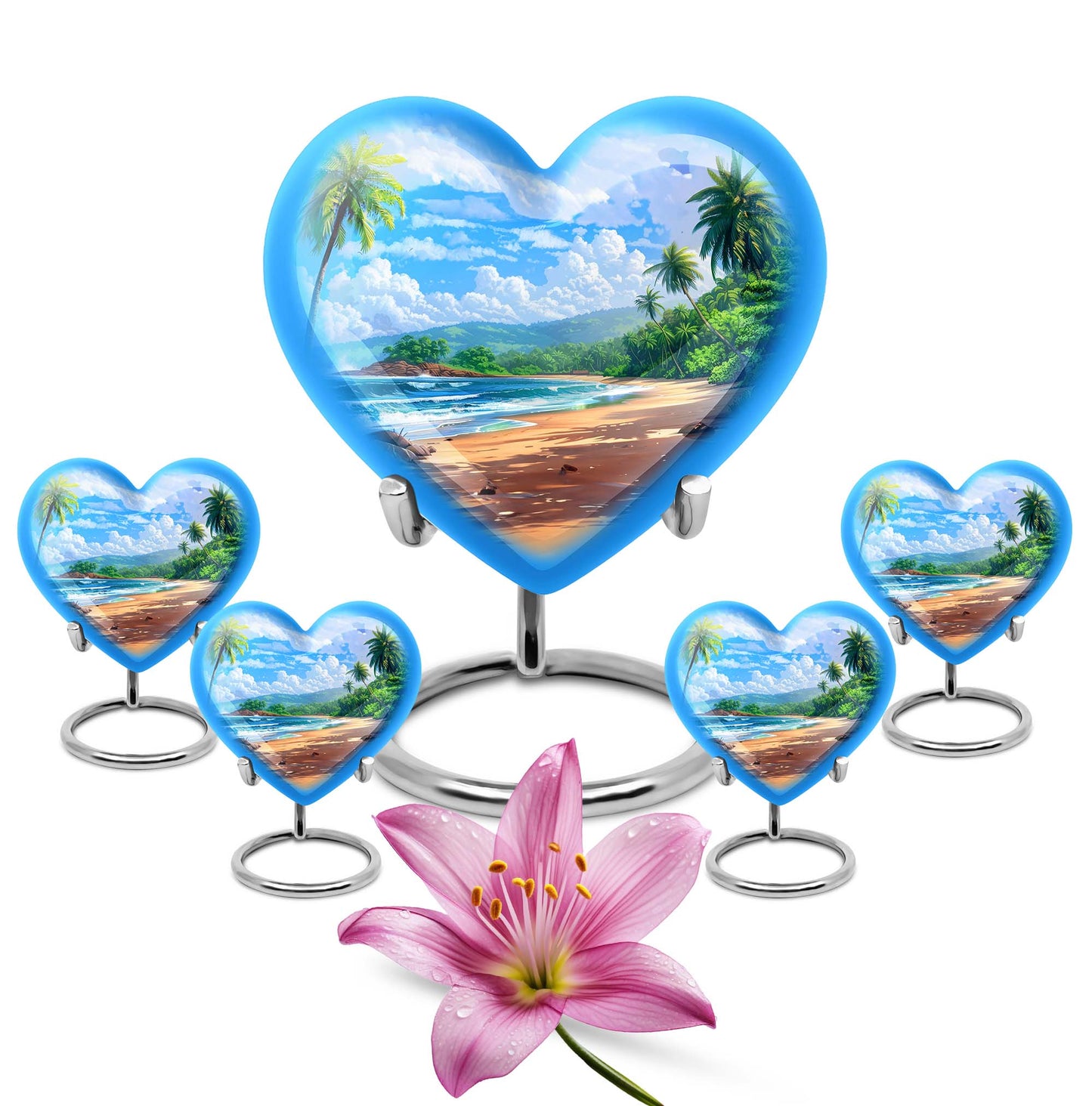 Beach Theme Large Urn With 4 Keepsake Urn