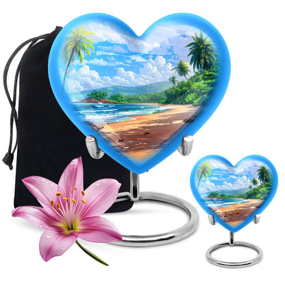 Beach Theme Large Urn With 1 Keepsake Urn