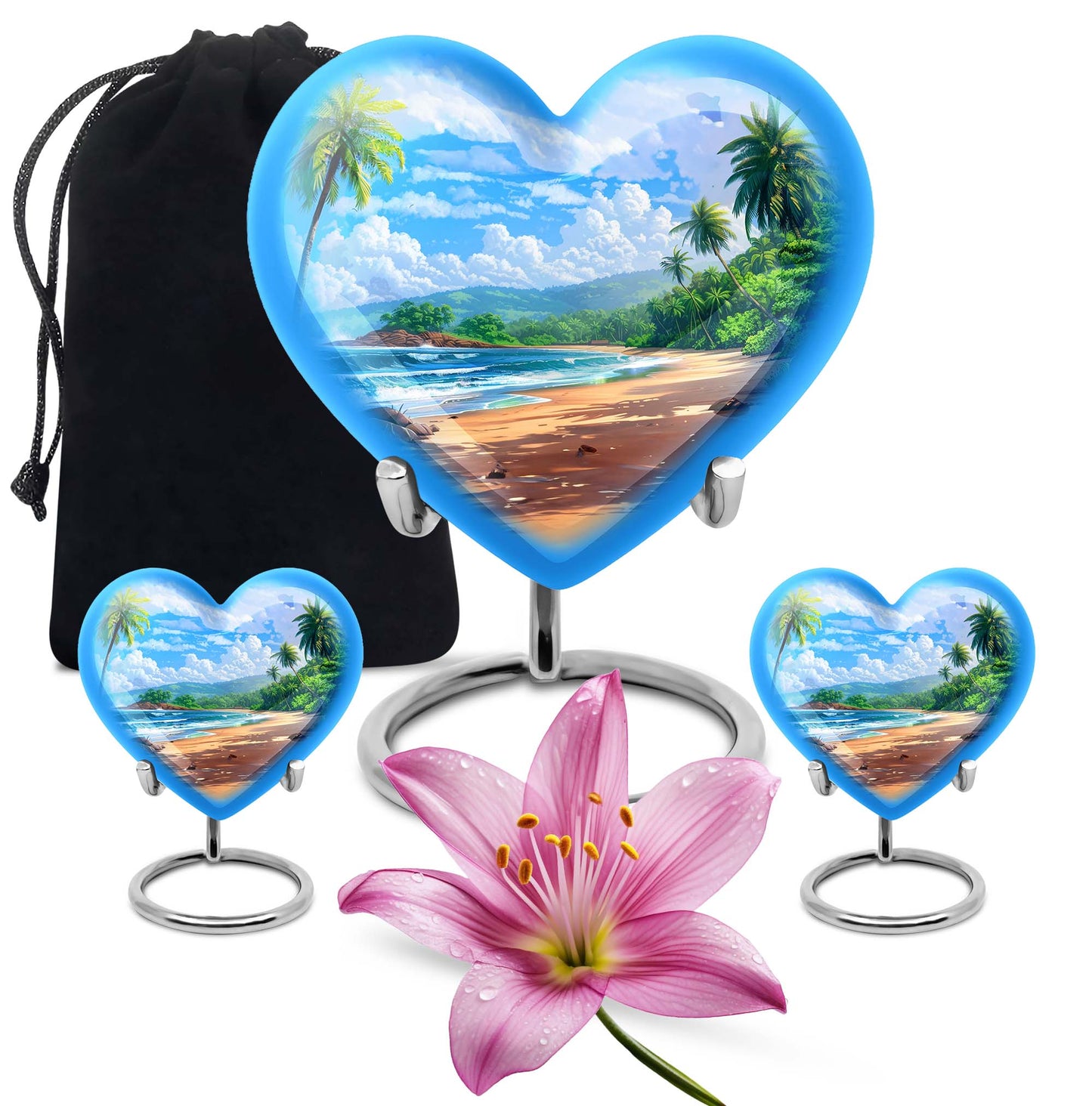 Beach Theme Large Urn With 2 Keepsake Urn