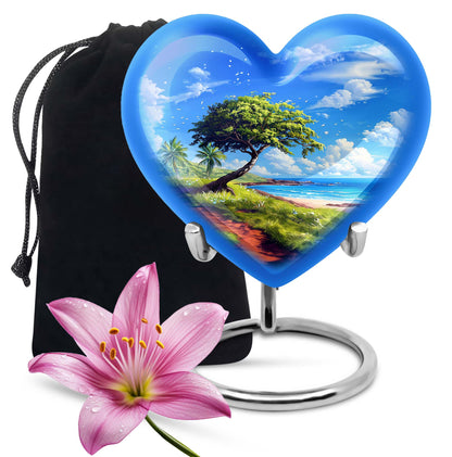 10-inch heart-shaped Beach Urn, funeral urns for adult ashes, crafted from aluminium with floral theme
