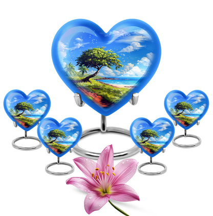 10-inch heart-shaped Beach Urn, funeral urns for adult ashes, crafted from aluminium with floral theme