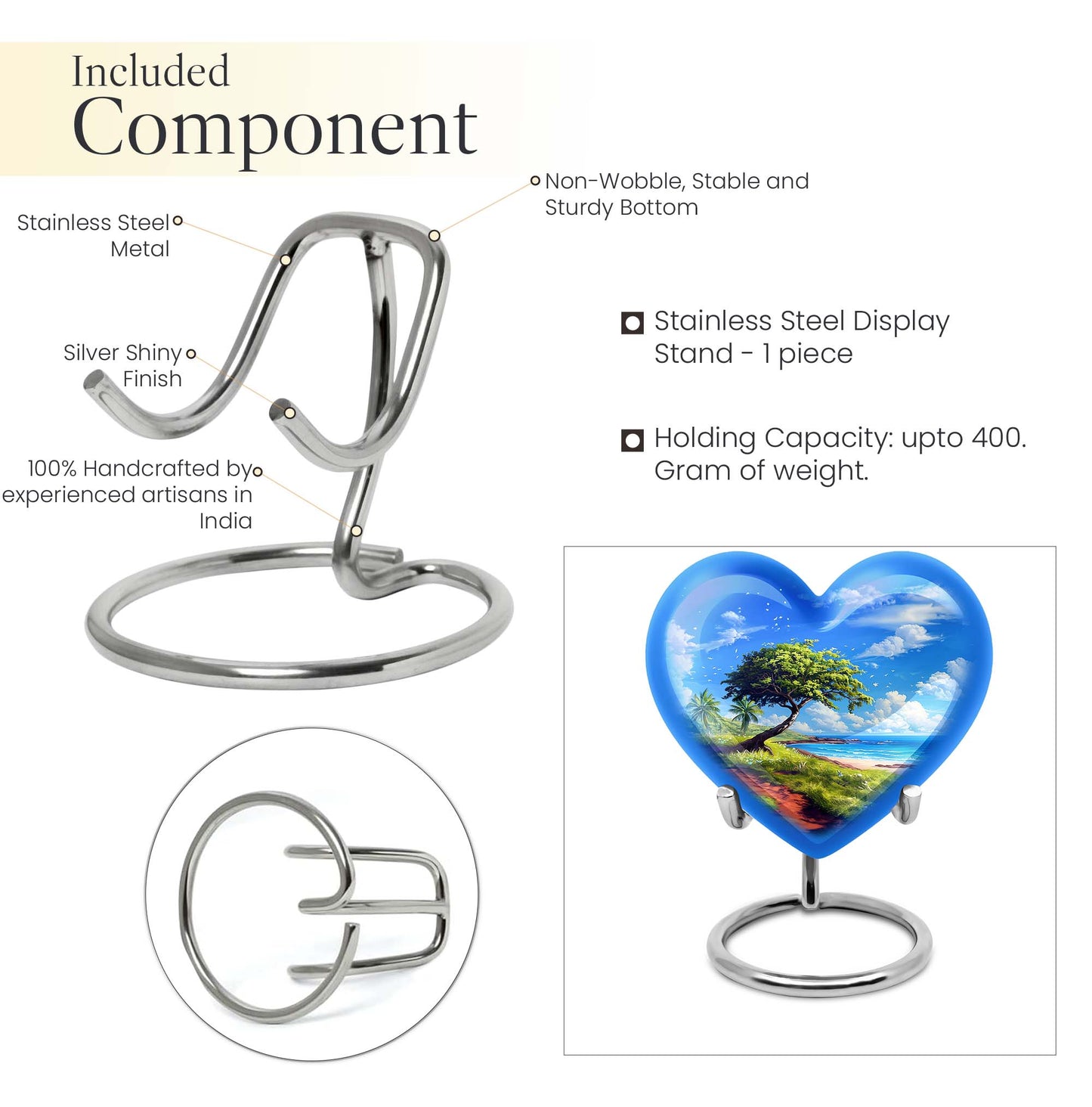 10-inch heart-shaped Beach Urn, funeral urns for adult ashes, crafted from aluminium with floral theme