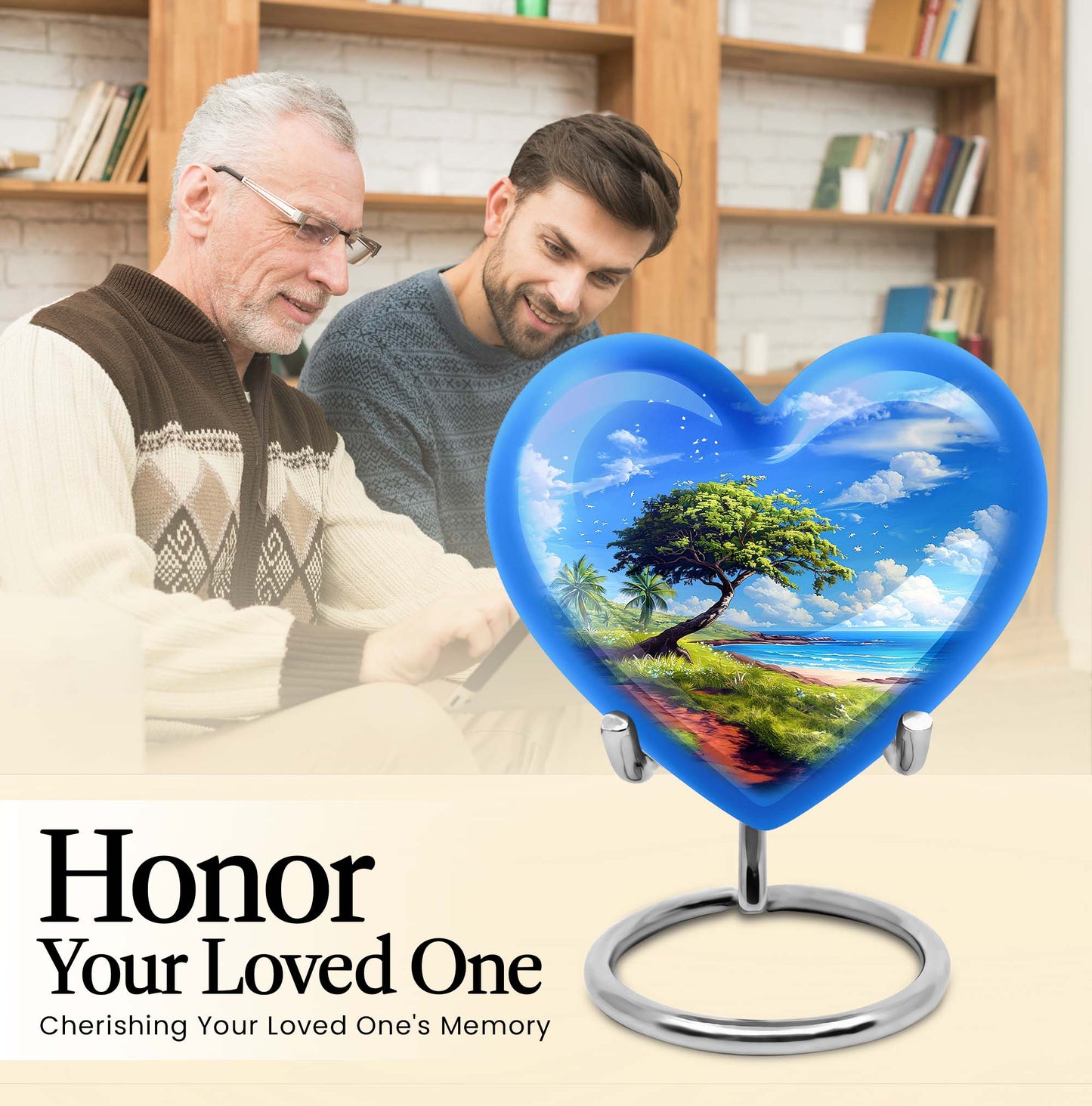 10-inch heart-shaped Beach Urn, funeral urns for adult ashes, crafted from aluminium with floral theme