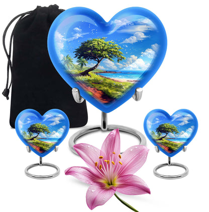 10-inch heart-shaped Beach Urn, funeral urns for adult ashes, crafted from aluminium with floral theme