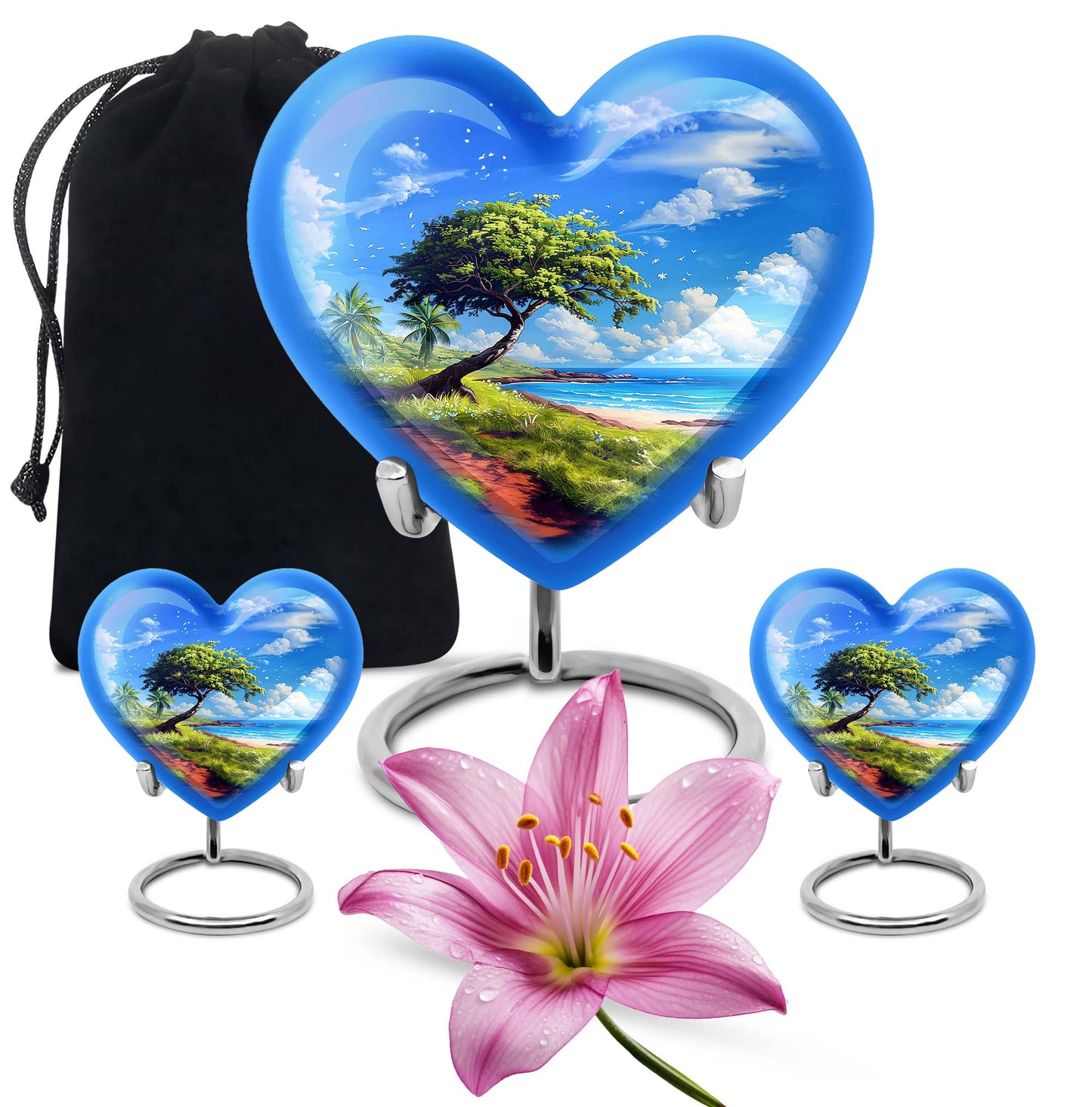 Beach Theme Large Urn With 2 Keepsake Urn