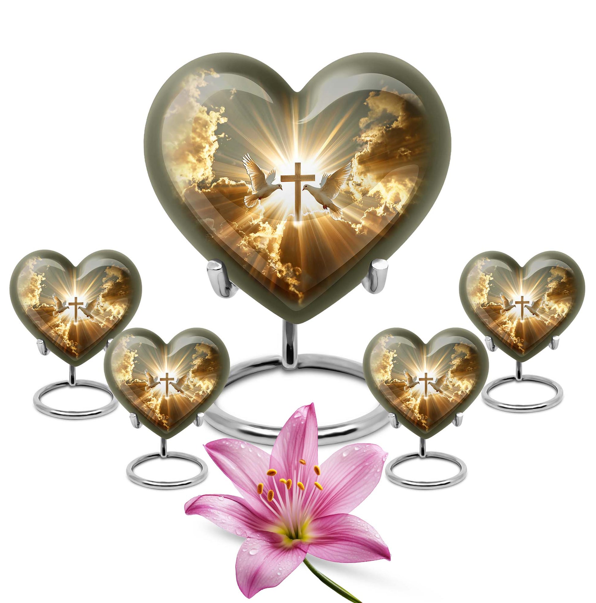 Dove Theme Large Urn With 4 Keepsake Urn