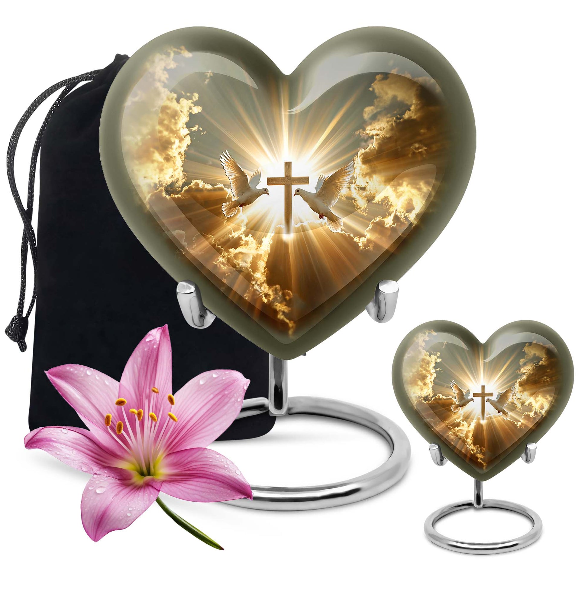 Dove Theme Large Urn With 1 Keepsake Urn