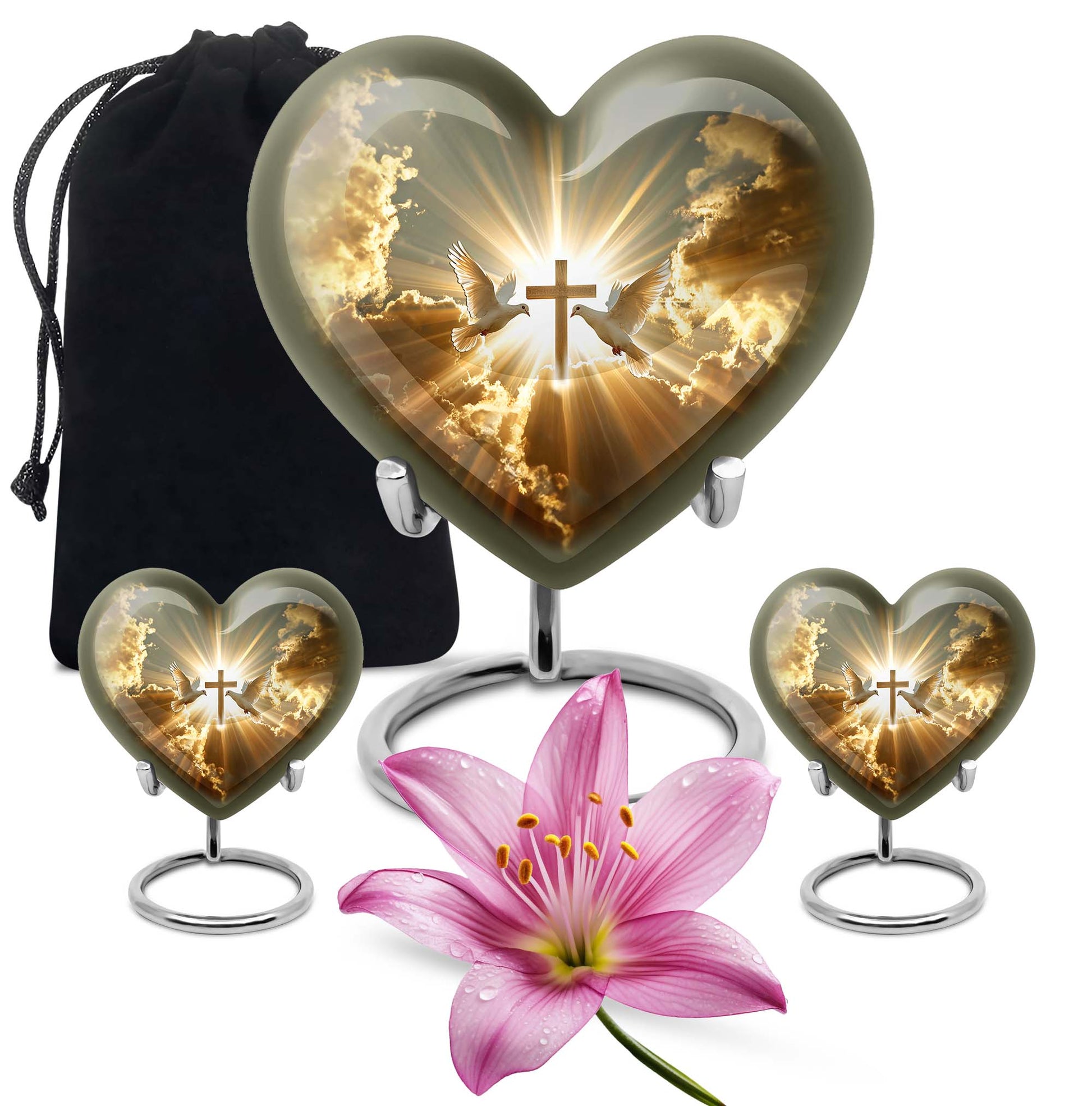 Dove Theme Large Urn With 2 Keepsake Urn