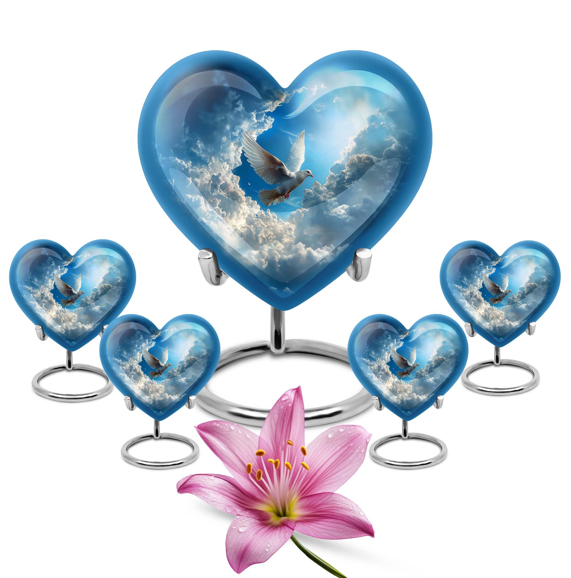 Dove Theme Large Urn With 4 Keepsake Urn