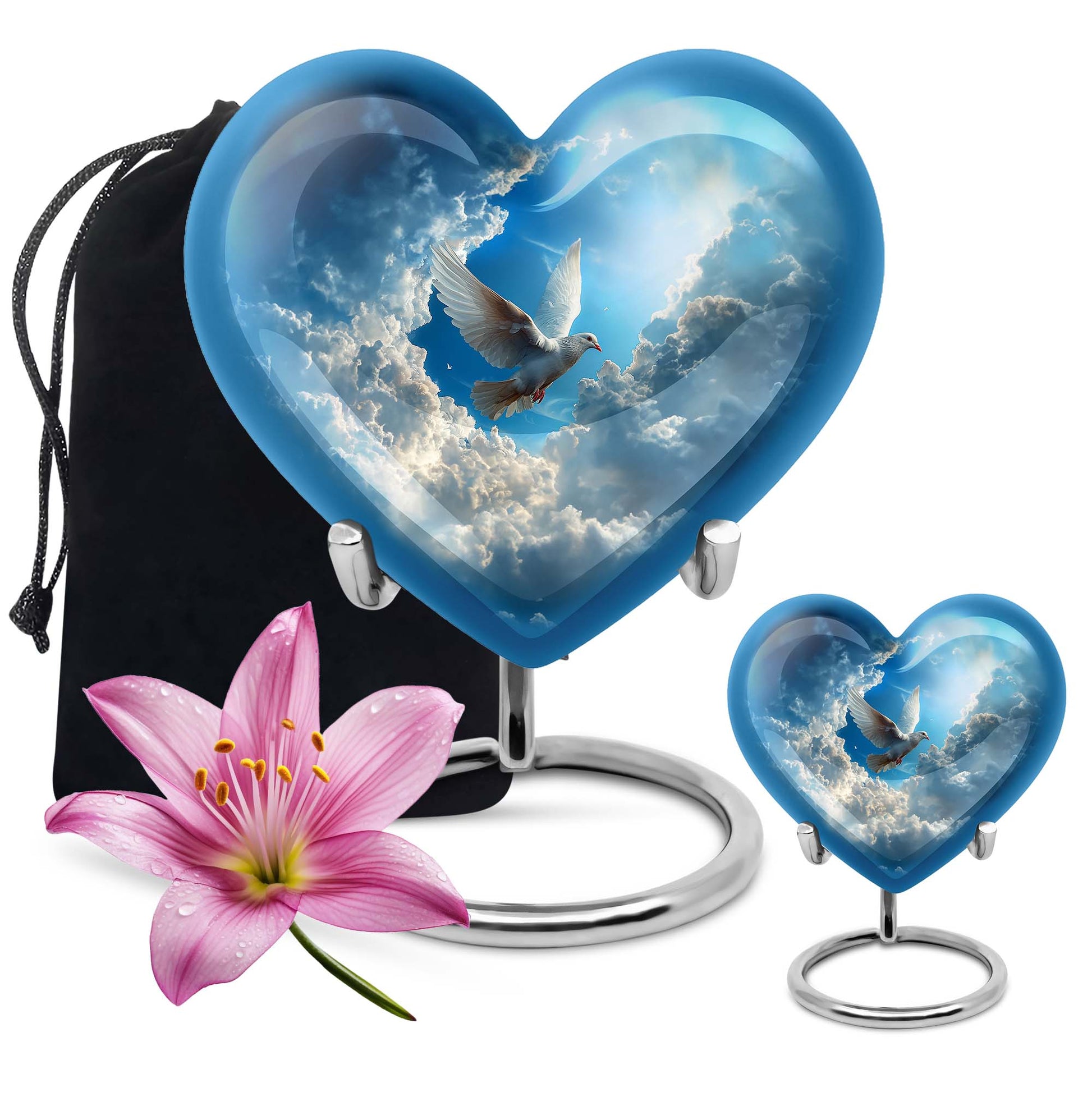 Dove Theme Large Urn With 1 Keepsake Urn