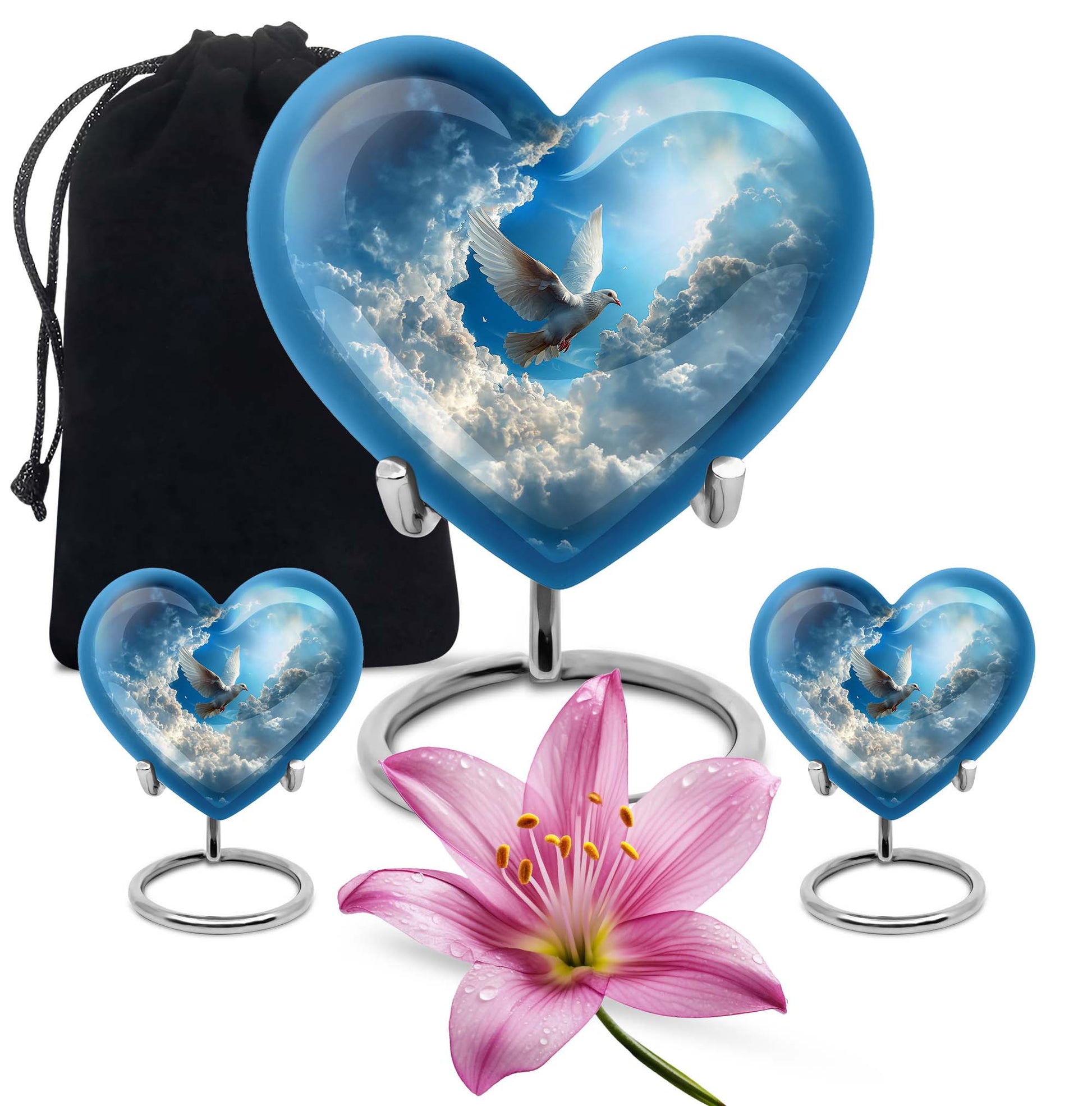 Dove Theme Large Urn With 2 Keepsake Urn