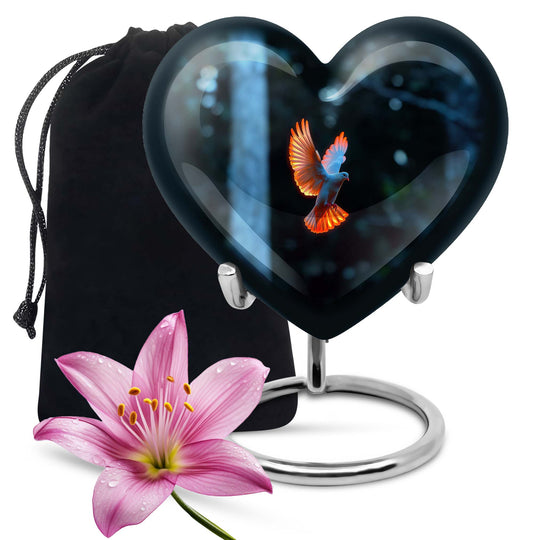 Large 10 Inch heart-shaped Dove Urn, aluminium burial funeral urn for adult ashes with flower design