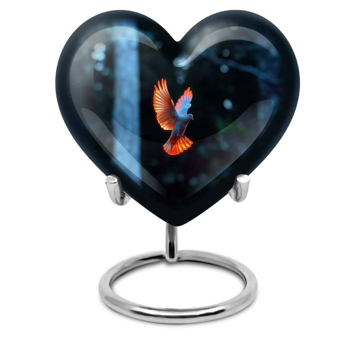 Large 10 Inch heart-shaped Dove Urn, aluminium burial funeral urn for adult ashes with flower design