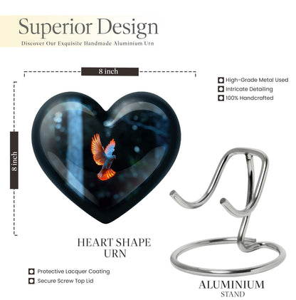 Large 10 Inch heart-shaped Dove Urn, aluminium burial funeral urn for adult ashes with flower design