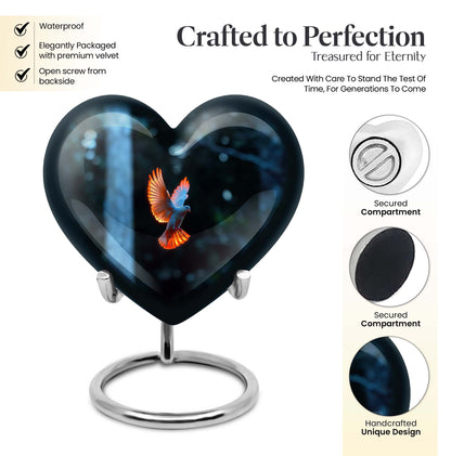 Large 10 Inch heart-shaped Dove Urn, aluminium burial funeral urn for adult ashes with flower design