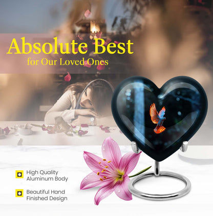 Large 10 Inch heart-shaped Dove Urn, aluminium burial funeral urn for adult ashes with flower design