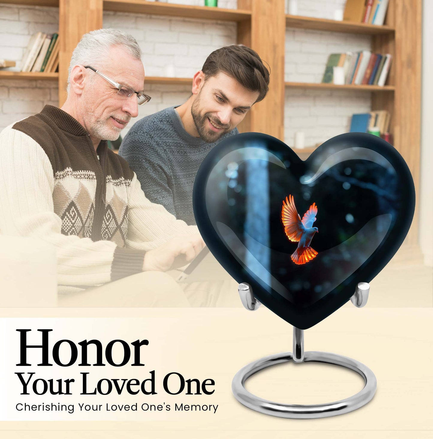 Large 10 Inch heart-shaped Dove Urn, aluminium burial funeral urn for adult ashes with flower design