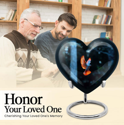 Large 10 Inch heart-shaped Dove Urn, aluminium burial funeral urn for adult ashes with flower design