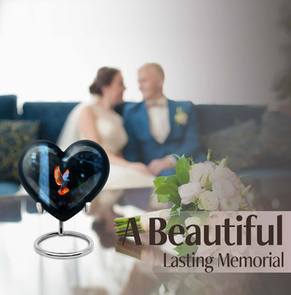 Large 10 Inch heart-shaped Dove Urn, aluminium burial funeral urn for adult ashes with flower design