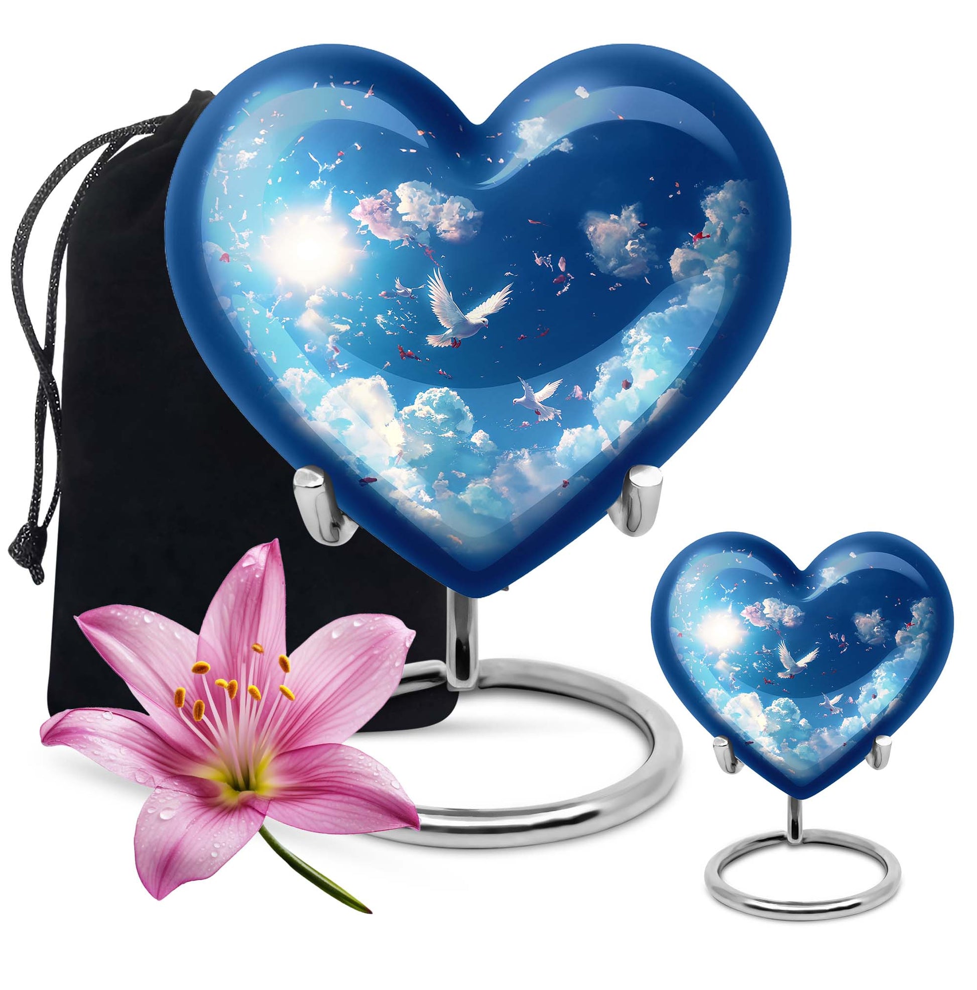 Dove Theme Large Urn With 1 Keepsake Urn