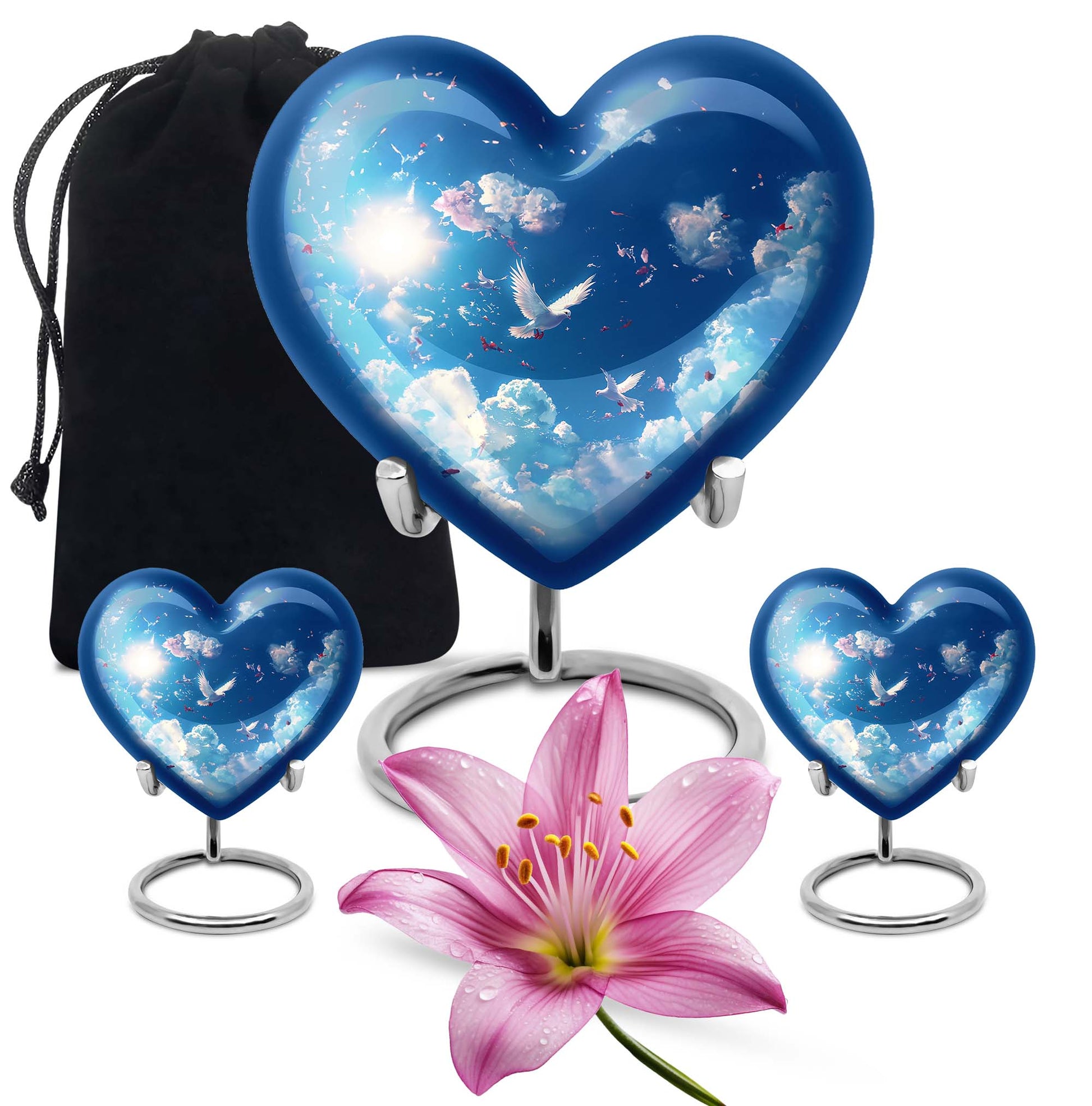 Dove Theme Large Urn With 2 Keepsake Urn