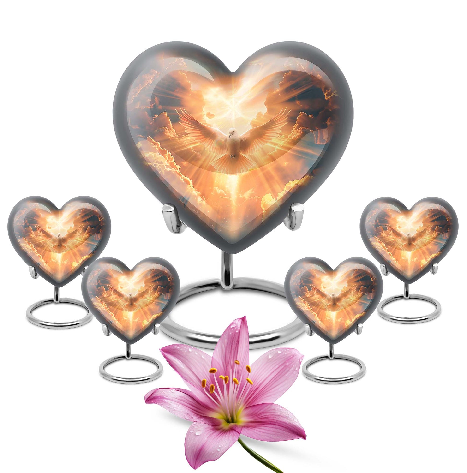 Dove Theme Large Urn With 4 Keepsake Urn