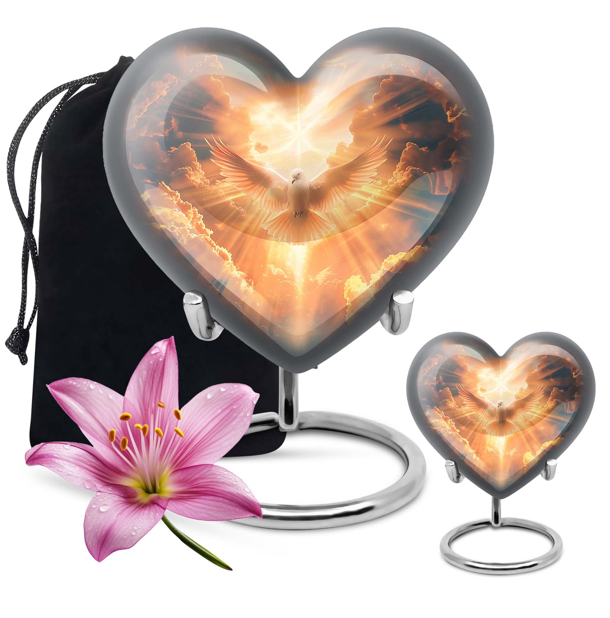 Dove Theme Large Urn With 1 Keepsake Urn