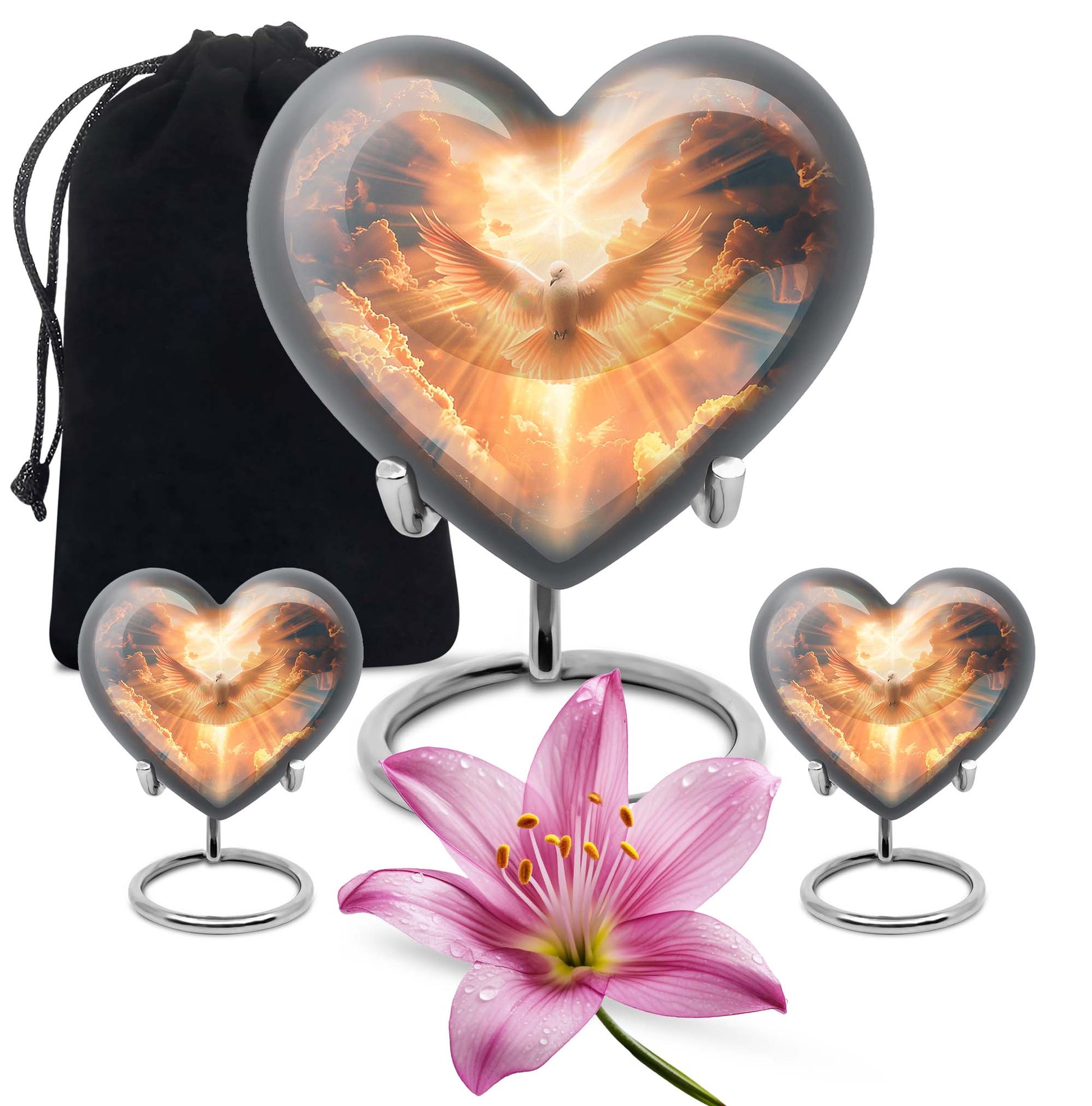 Dove Theme Large Urn With 2 Keepsake Urn