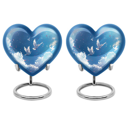 Heart-shaped, floral themed dove urn made of aluminium for funeral ashes