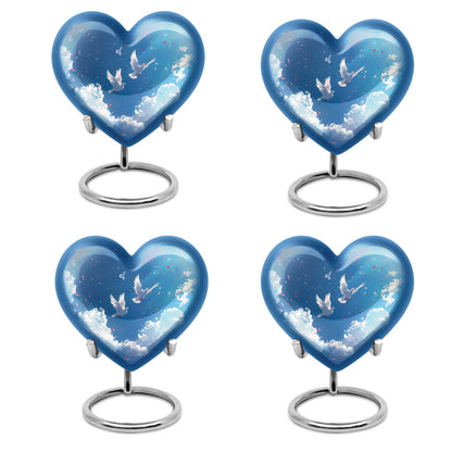 Heart-shaped, floral themed dove urn made of aluminium for funeral ashes