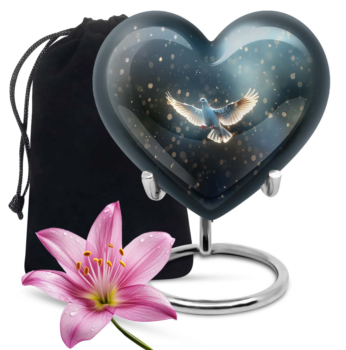 Heart-shaped dove urn for burial, crafted