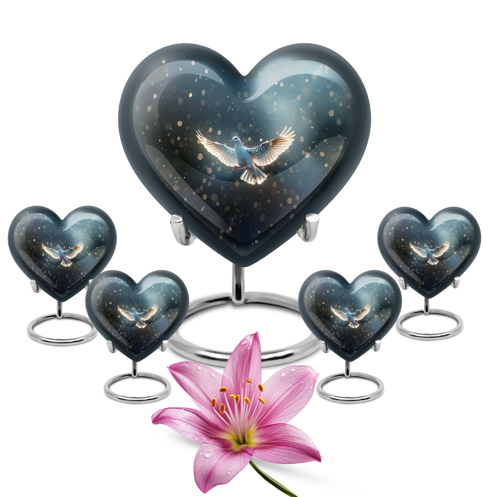 Dove Theme Large Urn With 4 Keepsake Urn