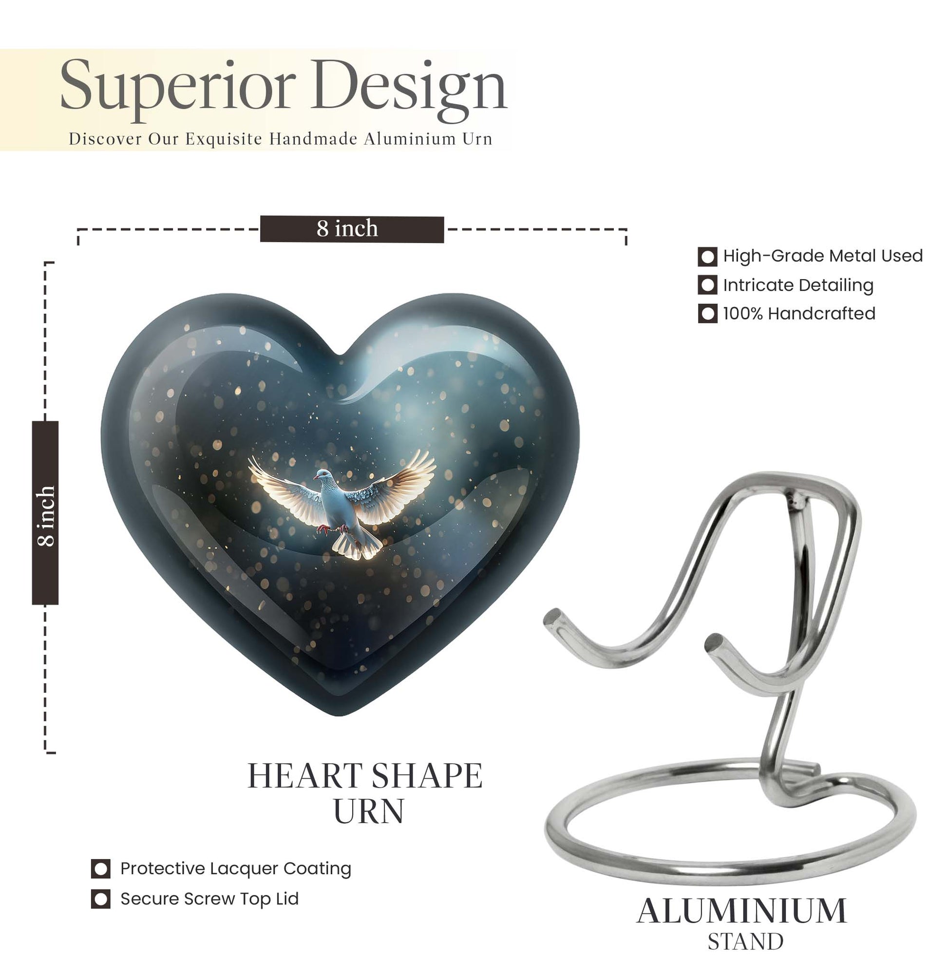 Heart-shaped dove urn for burial, crafted