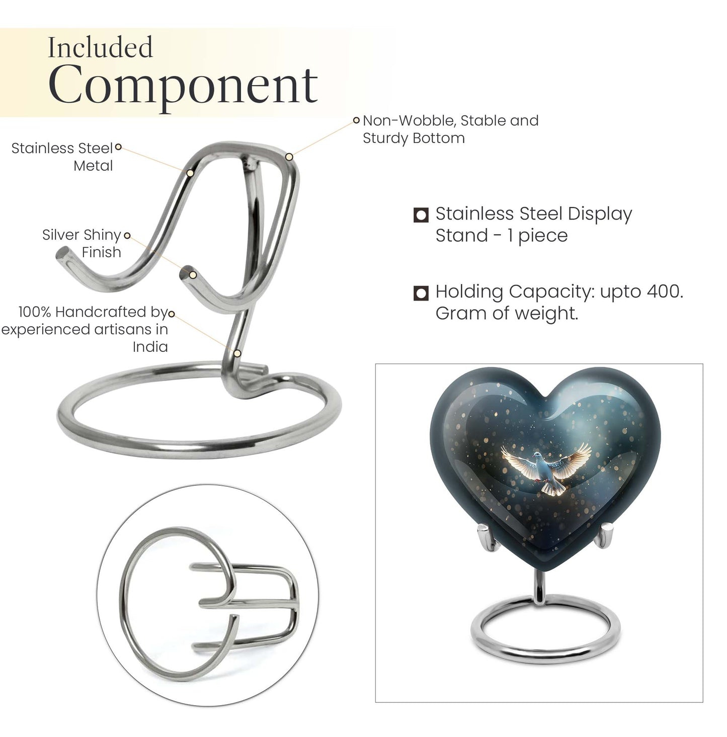 Heart-shaped dove urn for burial, crafted