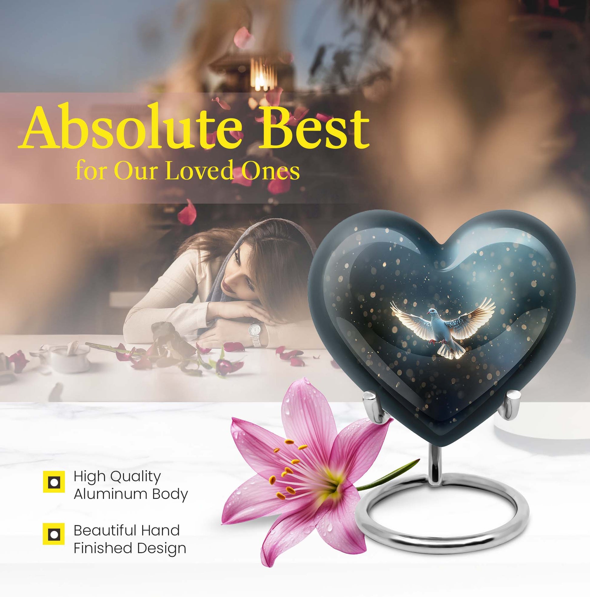 Heart-shaped dove urn for burial, crafted