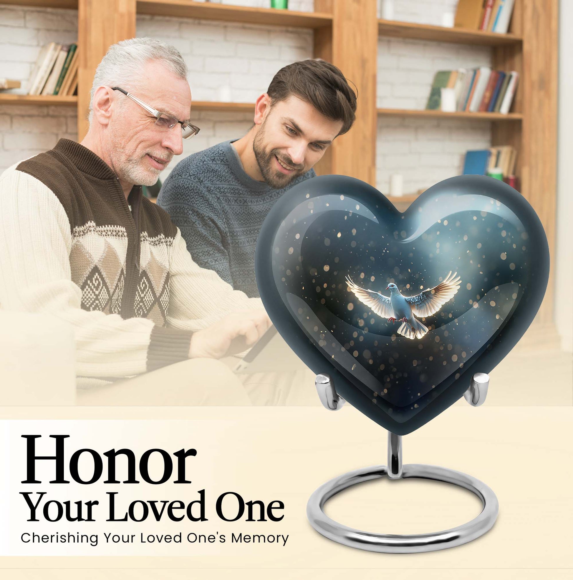 Heart-shaped dove urn for burial, crafted