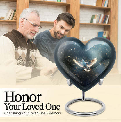 Heart-shaped dove urn for burial, crafted