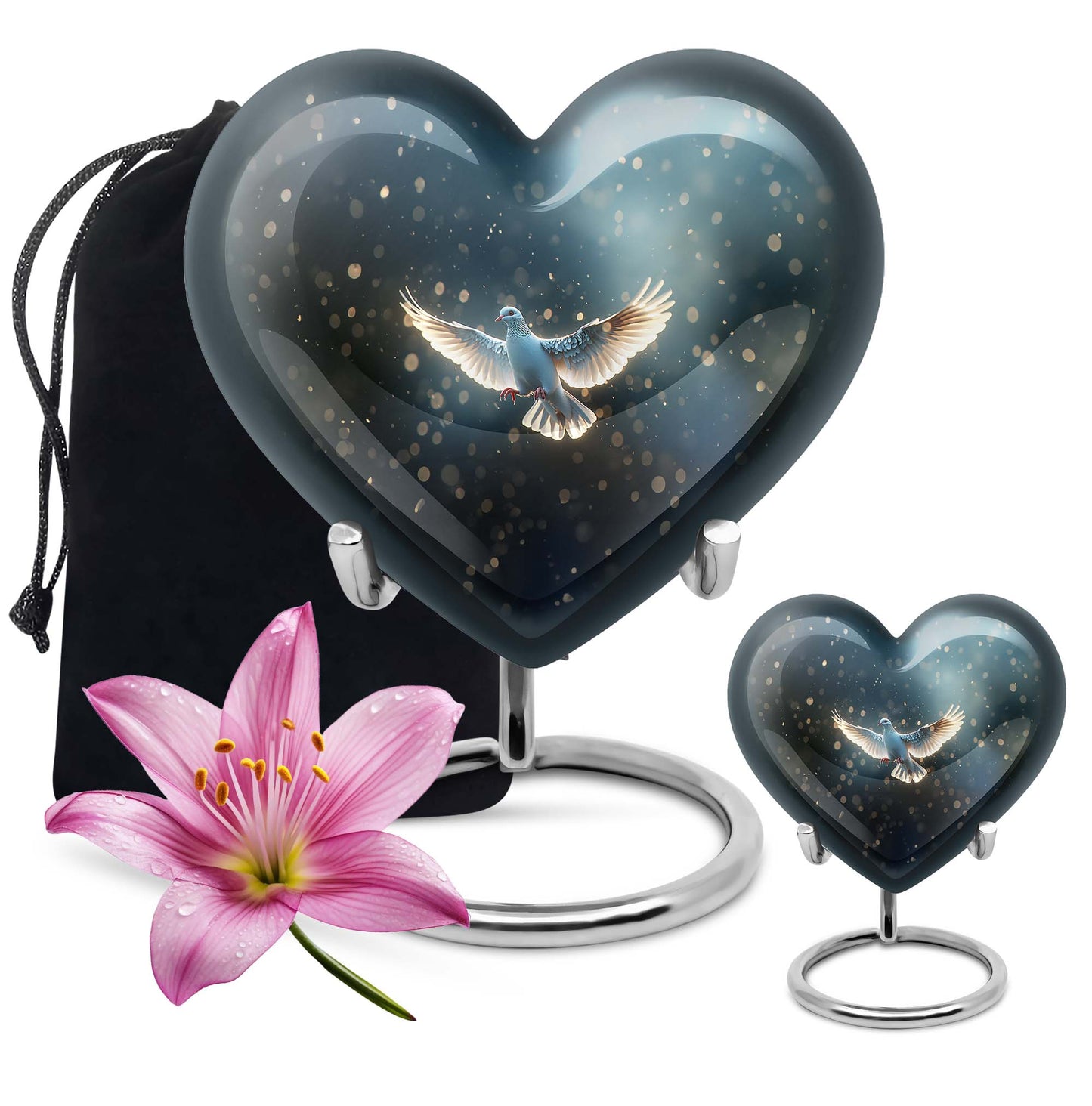 Heart-shaped dove urn for burial, crafted