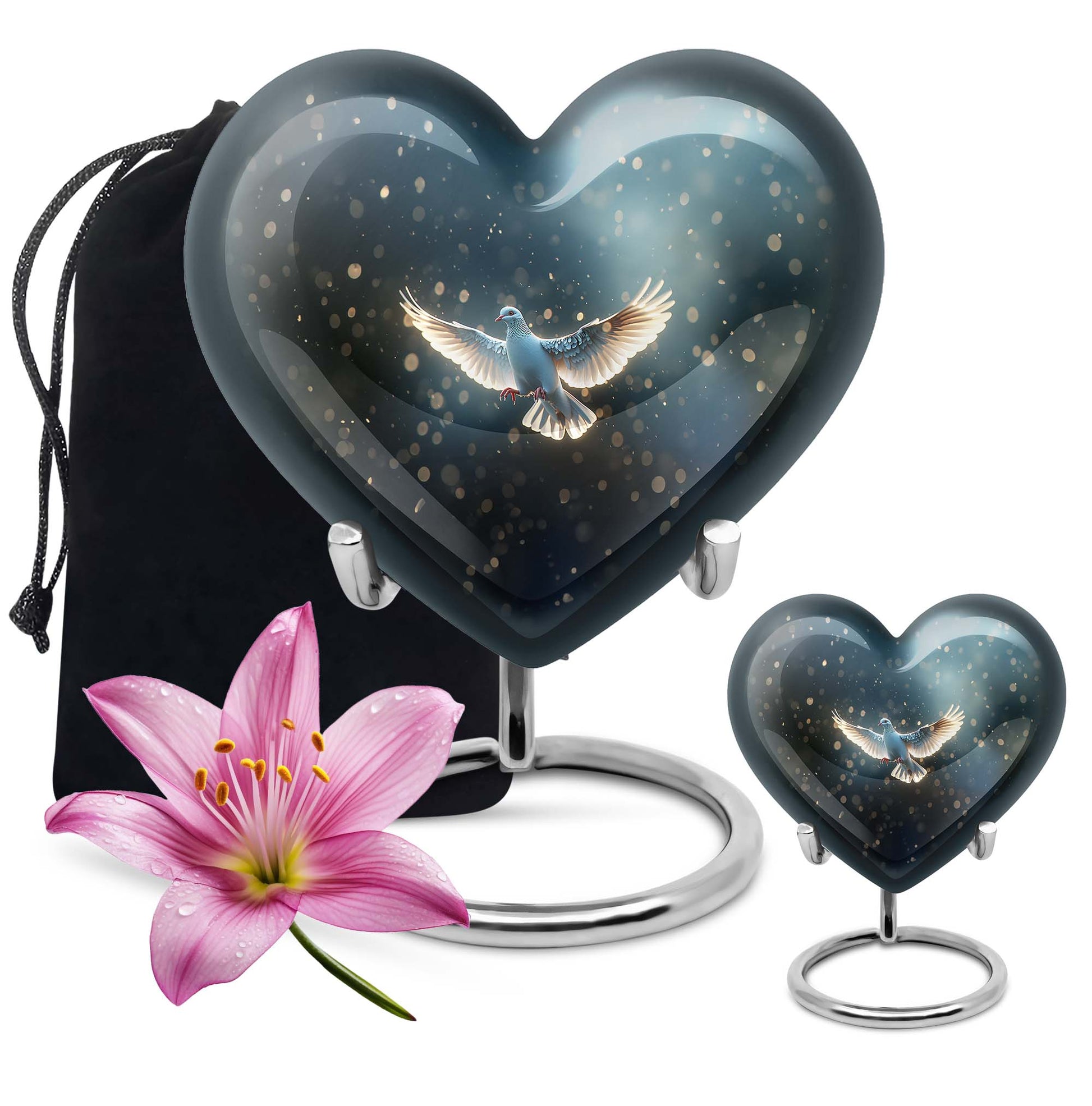 Dove Theme Large Urn With 1 Keepsake Urn