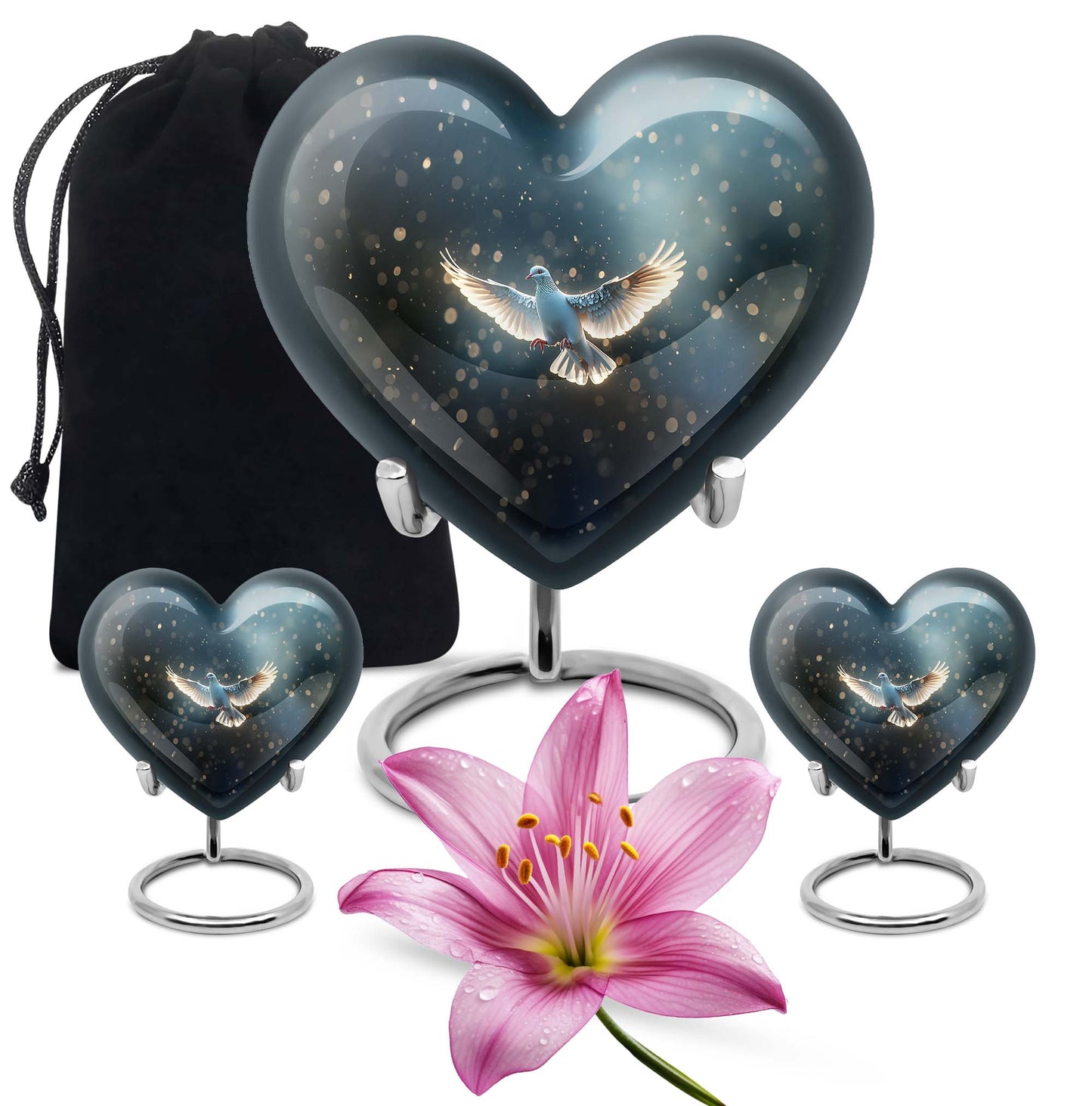 Heart-shaped dove urn for burial, crafted