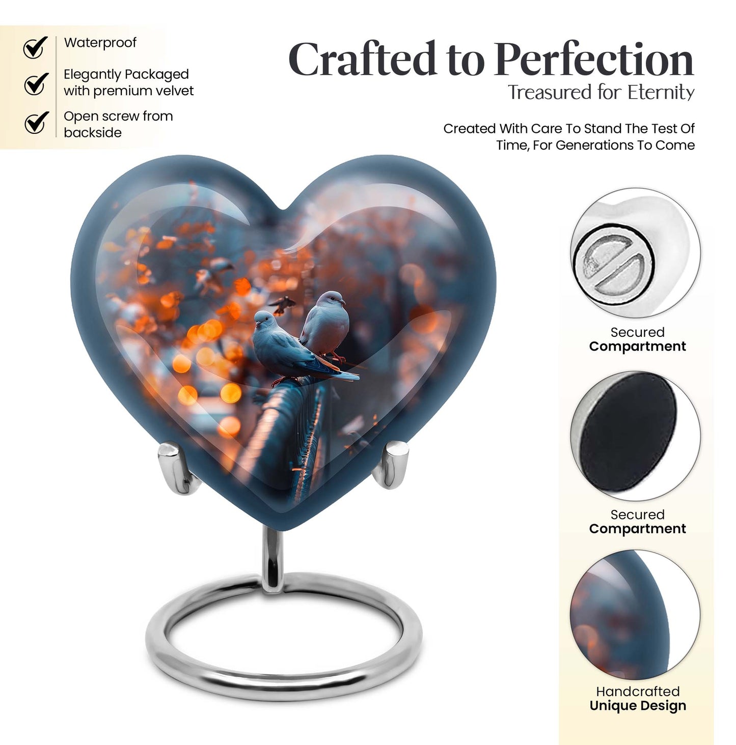 dove Urn, heart-themed