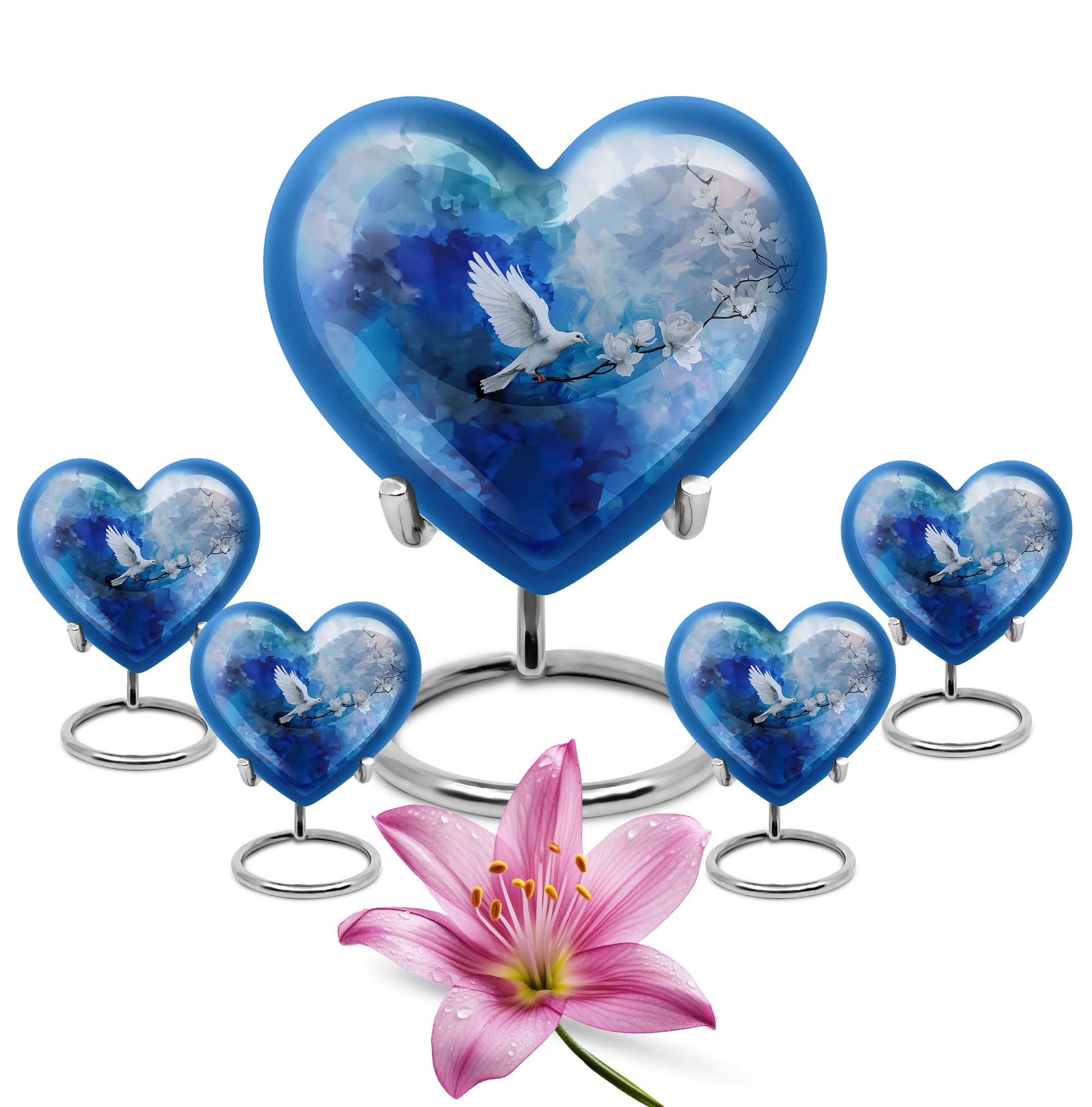 Dove Theme Large Urn With 4 Keepsake Urn