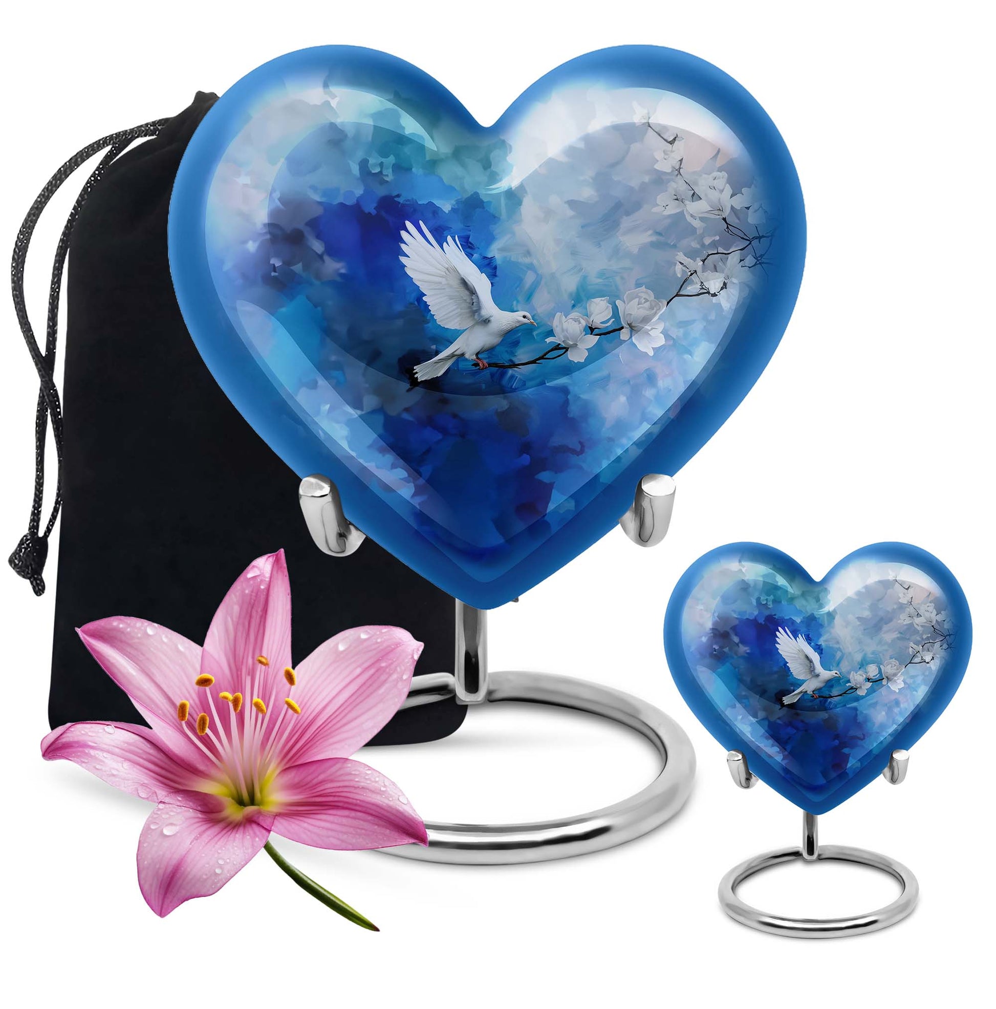 Dove Theme Large Urn With 1 Keepsake Urn