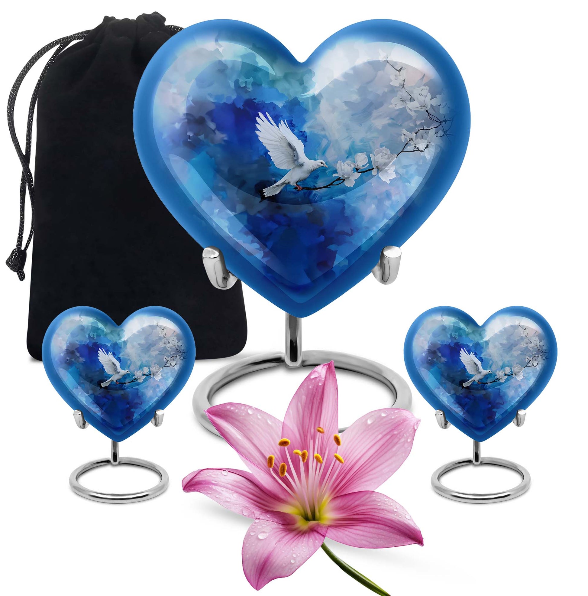 Dove Theme Large Urn With 2 Keepsake Urn