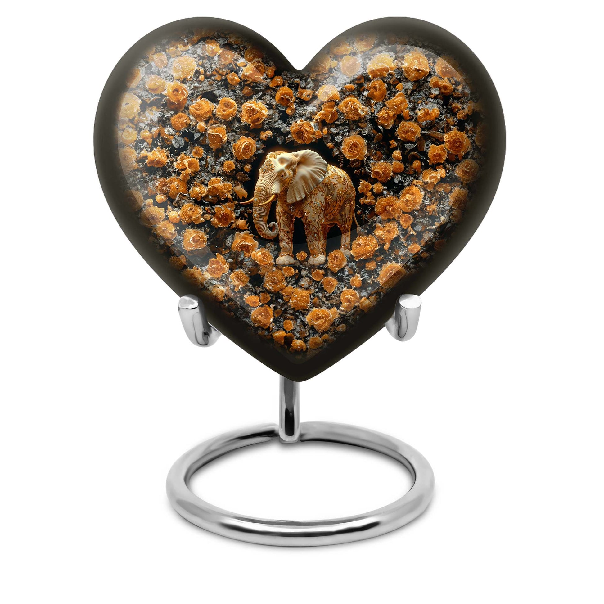 10-inch heart-shaped elephant urn with floral design for adult ashes