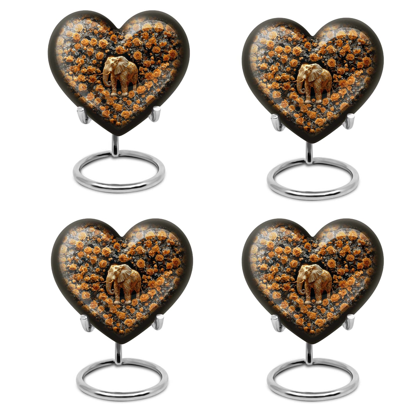 10-inch heart-shaped elephant urn with floral design for adult ashes