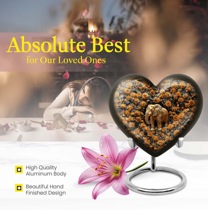 10-inch heart-shaped elephant urn with floral design for adult ashes