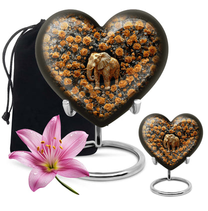 Elephant Theme Large Urn With 1 Keepsake Urn